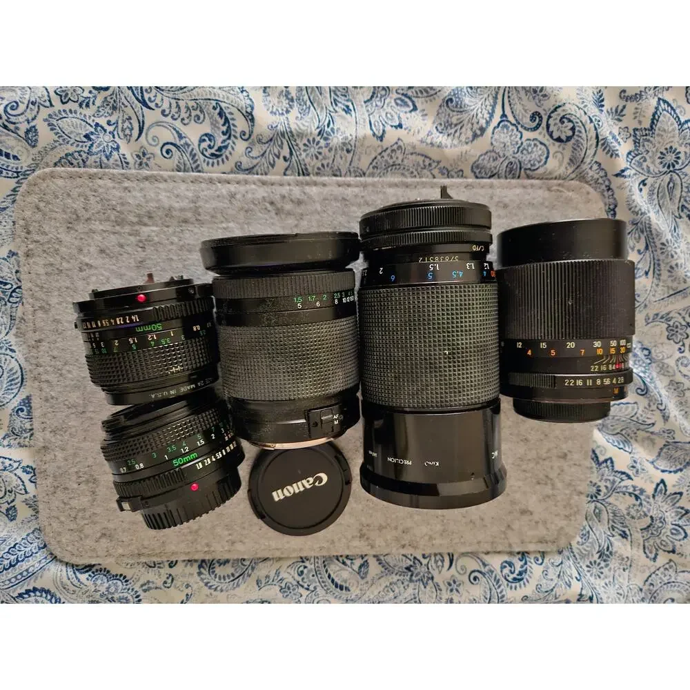 Vintage Camera Lens Lot of 5 Canon FD 50mm f/1.4, FD 50mm f/1.8, Suntar, Phoenix